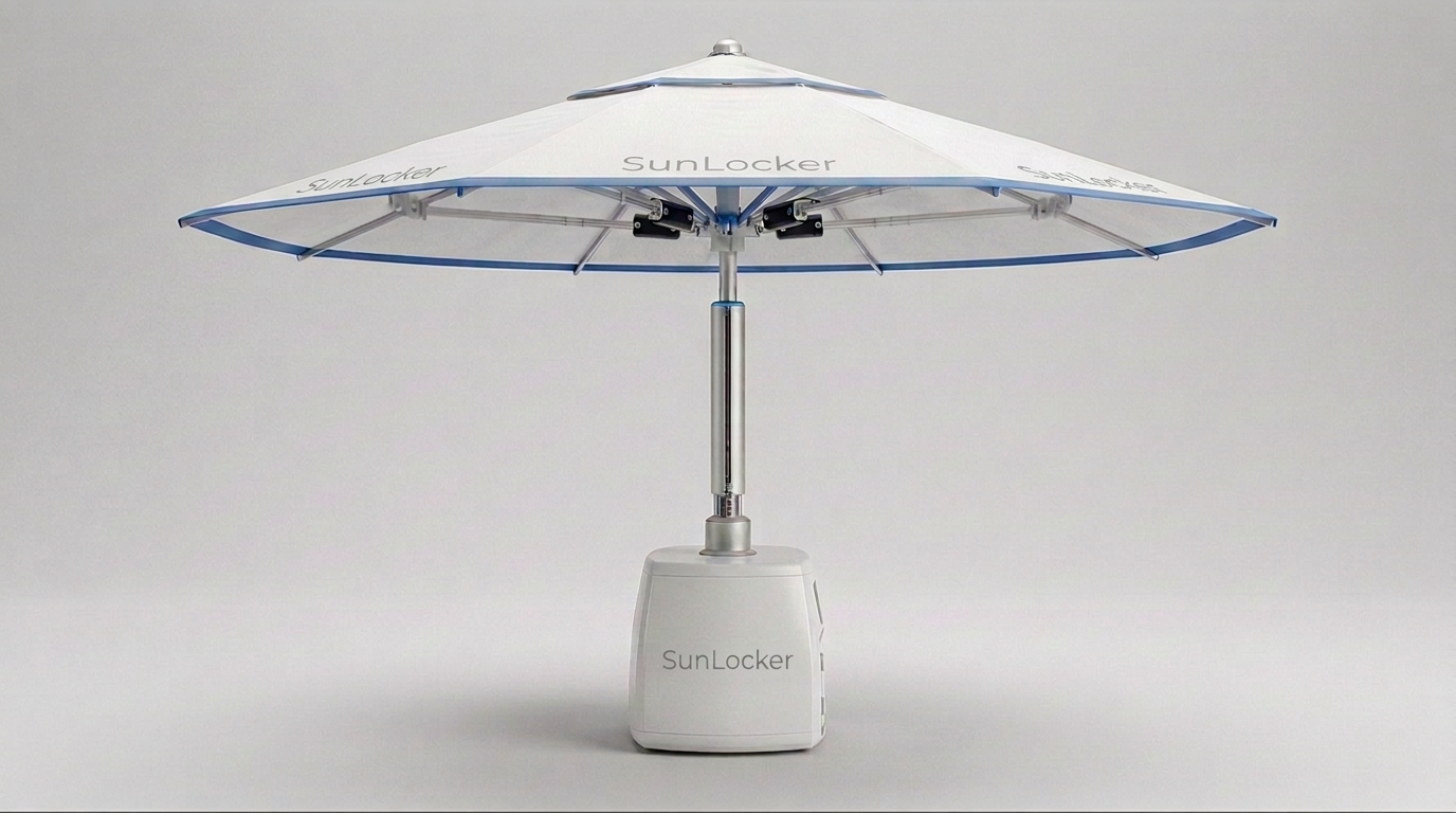 Side profile studio view of the SunLocker smart beach umbrella